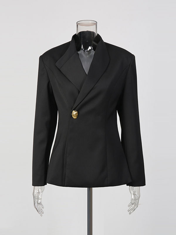 TWOTWINSTYLE Solid Lapel Spliced Metal Button Blazer High Waist Pant Two Piece Set