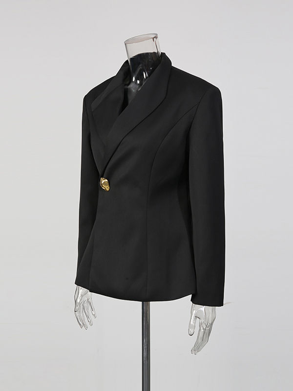 TWOTWINSTYLE Solid Lapel Spliced Metal Button Blazer High Waist Pant Two Piece Set