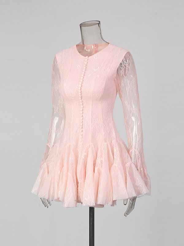 TWOTWINSTYLE Elegant Lace Ruched Mini Dress