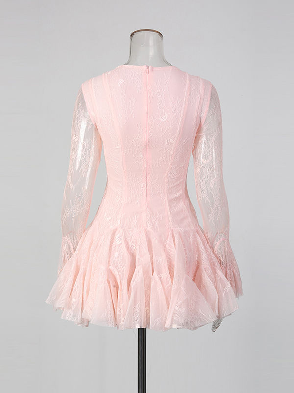 TWOTWINSTYLE Elegant Lace Ruched Mini Dress