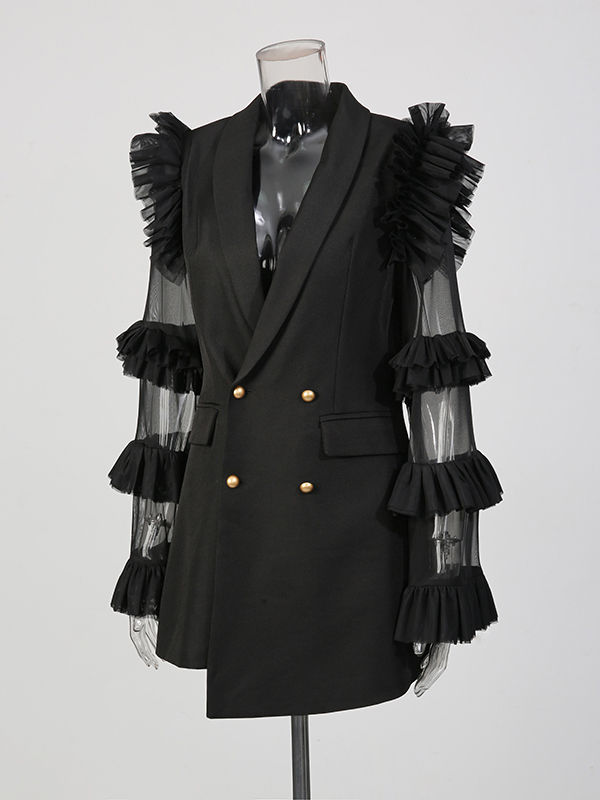 TWOTWINSTYLE Lapel Ruched Irregular Coat