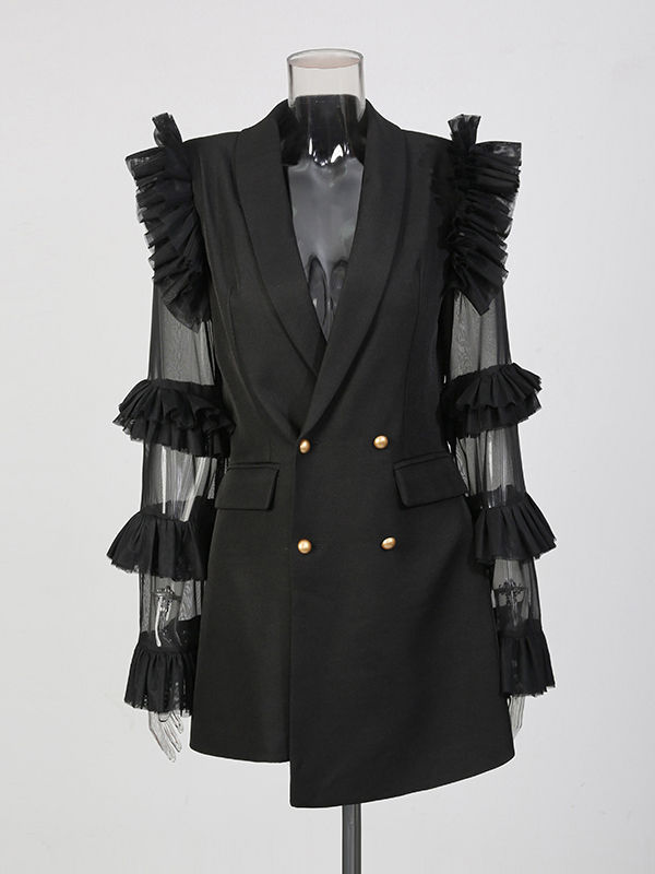 TWOTWINSTYLE Lapel Ruched Irregular Coat