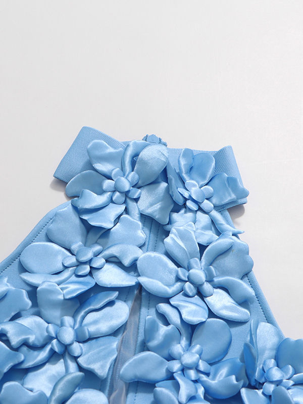 TWOTWINSTYLE Off Shoulder Patchwork 3D Flower Side Split Dress