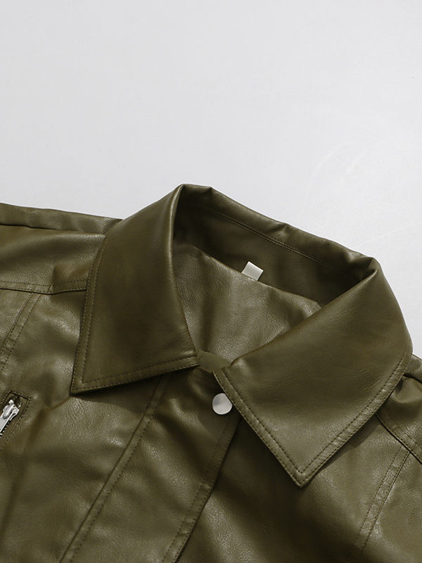 TWOTWINSTYLE Fashion Lapel PU Leather Coat