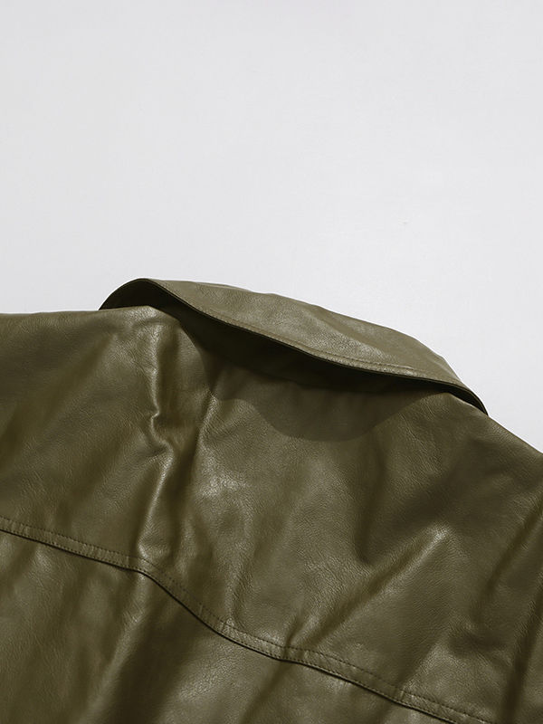 TWOTWINSTYLE Fashion Lapel PU Leather Coat