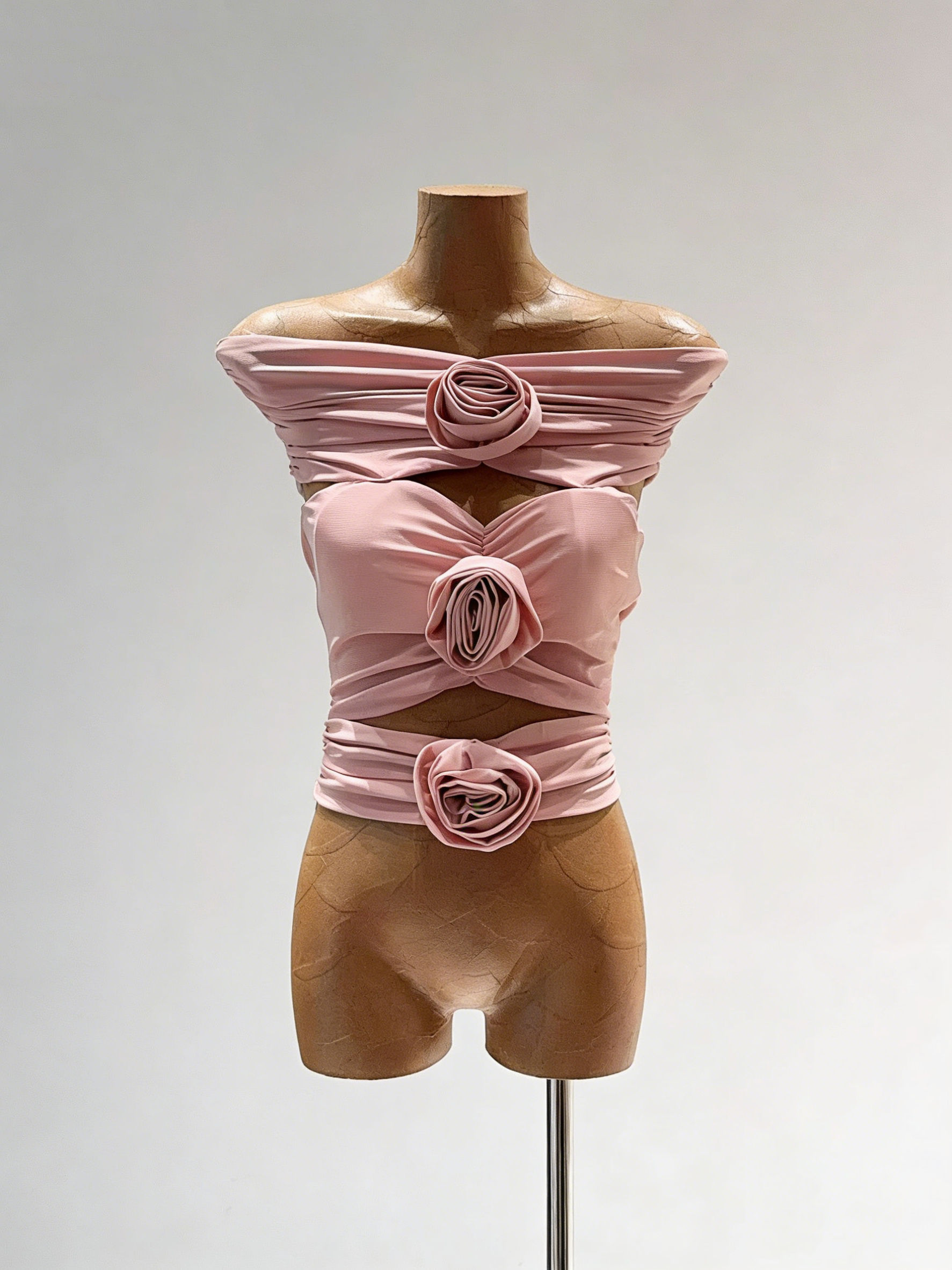 TWOTWINSTYLE Off Shoulder Hollow Out Patchwork 3D Flower Sexy Vest