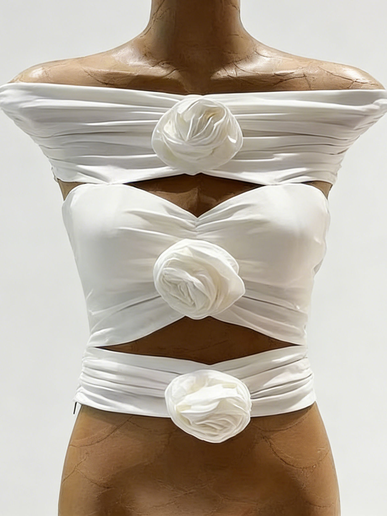TWOTWINSTYLE Off Shoulder Hollow Out Patchwork 3D Flower Sexy Vest