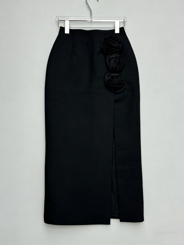 TWOTWINSTYLE Solid Spliced 3D Flower Side Split Skirt
