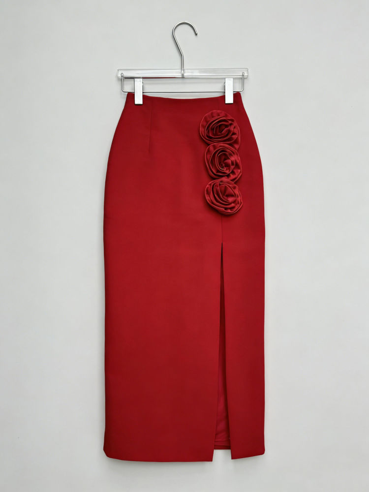 TWOTWINSTYLE Solid Spliced 3D Flower Side Split Skirt