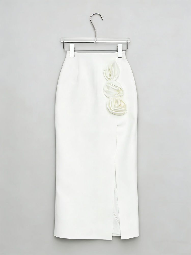 TWOTWINSTYLE Solid Spliced 3D Flower Side Split Skirt