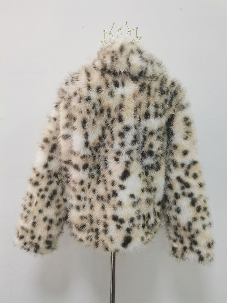TWOTWINSTYLE Fashion Leopard Print Loose Spliced Faux Fur Coat