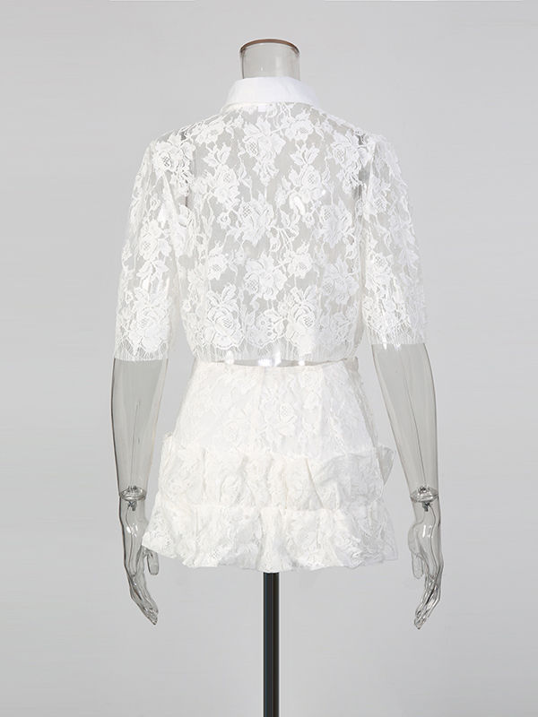 TWOTWINSTYLE Lace Hollow Out Patchwork Shorts Two Piece Set