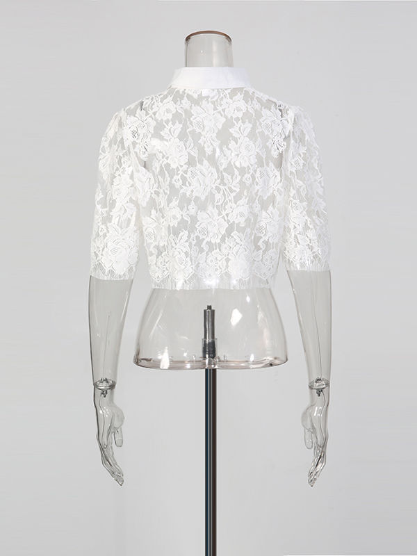 TWOTWINSTYLE Lace Hollow Out Patchwork Shorts Two Piece Set