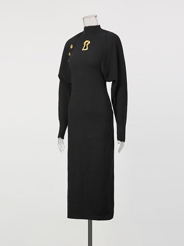 TWOTWINSTYLE Solid Stand Collar Slimming Dress