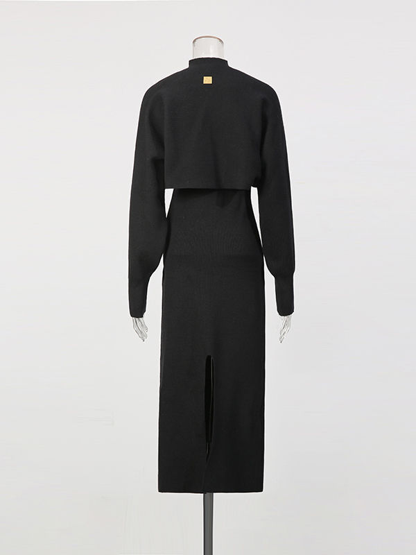 TWOTWINSTYLE Solid Stand Collar Slimming Dress