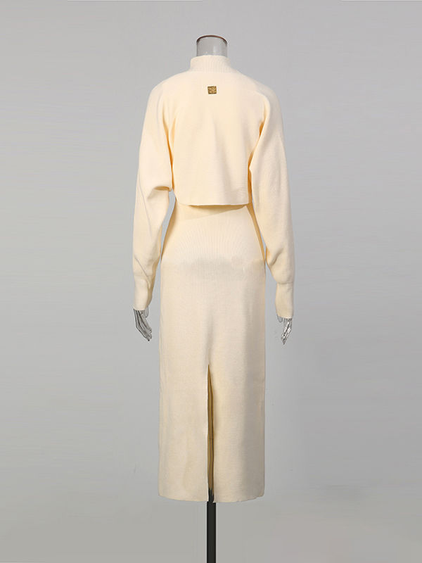 TWOTWINSTYLE Solid Stand Collar Slimming Dress