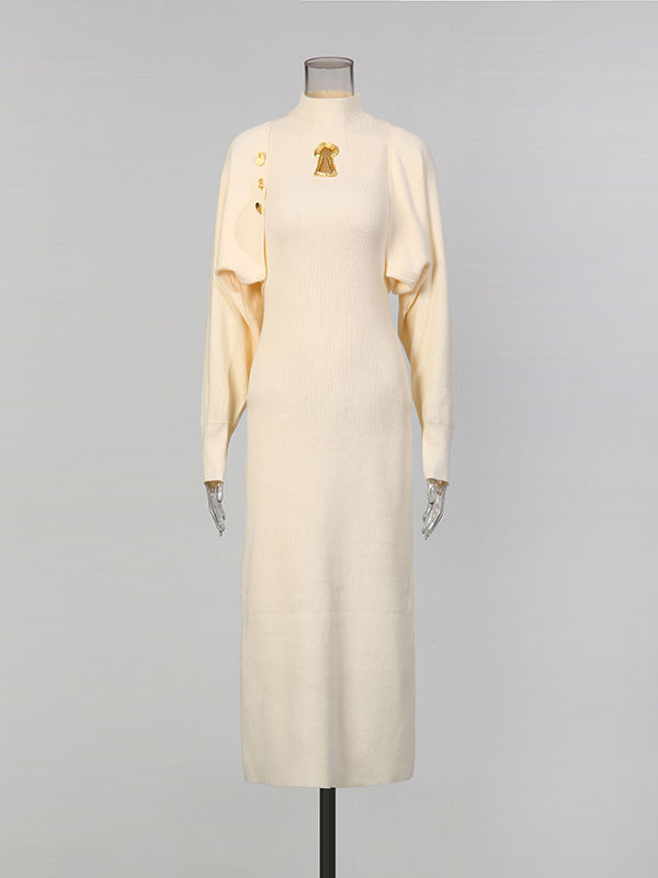 TWOTWINSTYLE Solid Stand Collar Slimming Dress