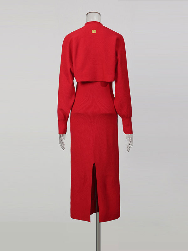 TWOTWINSTYLE Solid Stand Collar Slimming Dress