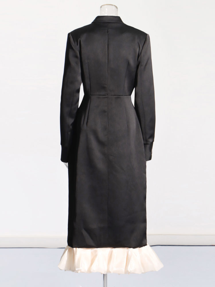 TWOTWINSTYLE Hit Color Lapel Spliced Diamond High Waist Elegant Dress