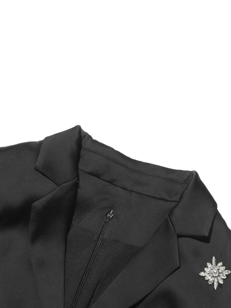 TWOTWINSTYLE Hit Color Lapel Spliced Diamond High Waist Elegant Dress