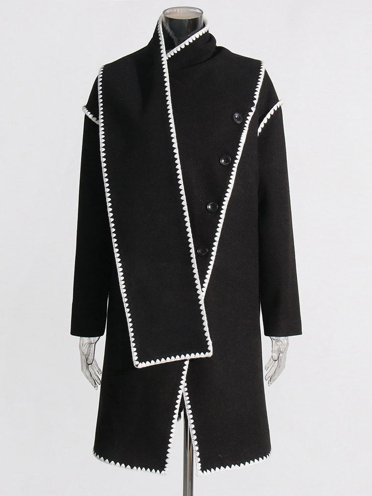 TWOTWINSTYLE Round Neck Patchwork Shawl Casual Coat