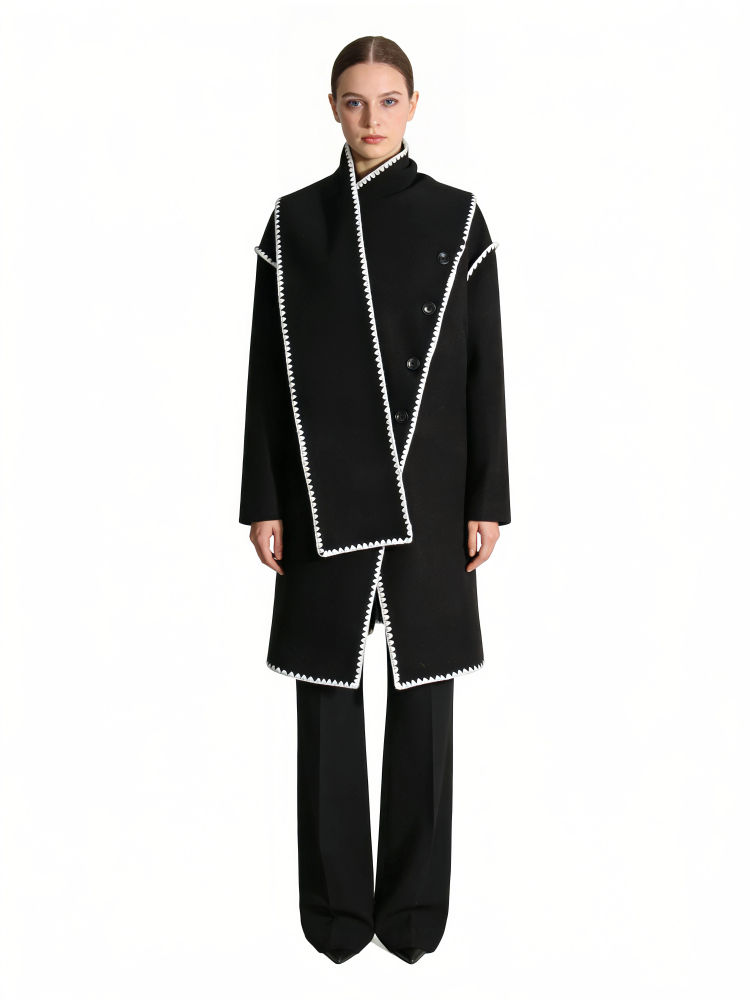 TWOTWINSTYLE Round Neck Patchwork Shawl Casual Coat