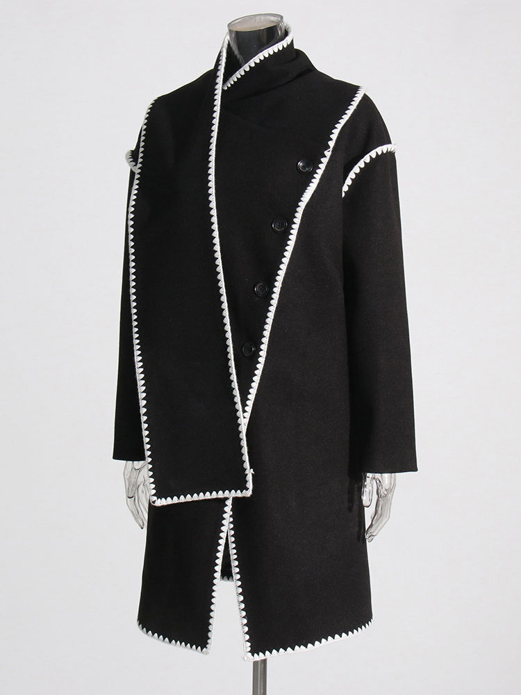TWOTWINSTYLE Round Neck Patchwork Shawl Casual Coat