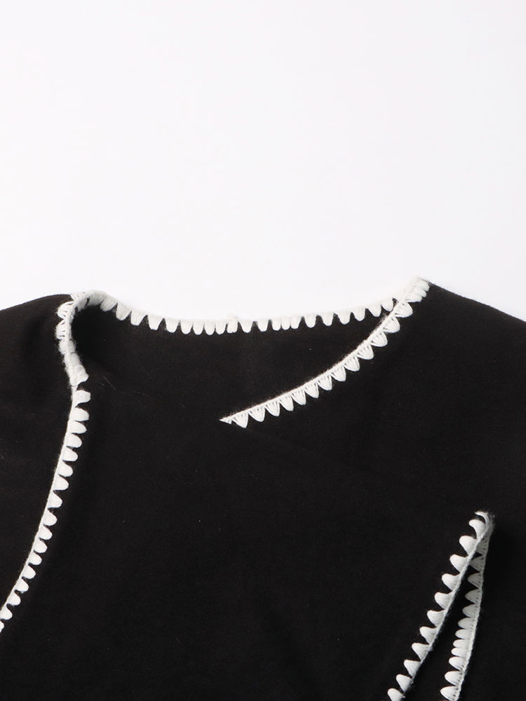 TWOTWINSTYLE Round Neck Patchwork Shawl Casual Coat