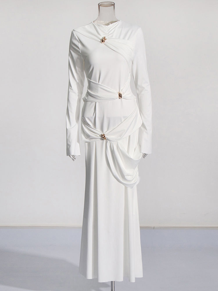 TWOTWINSTYLE Solid High Waist Slimming Designer Dress