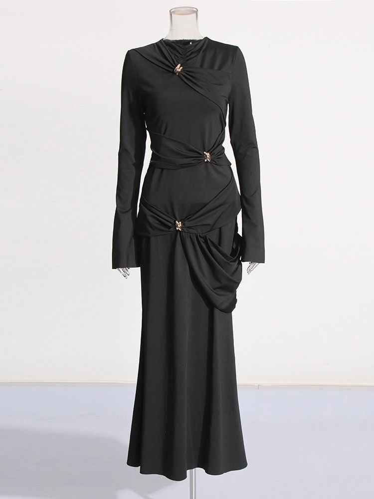 TWOTWINSTYLE Solid High Waist Slimming Designer Dress
