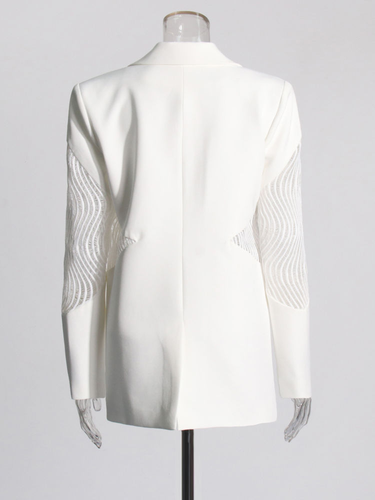 TWOTWINSTYLE Solid Lapel Long Sleeve Spliced Mesh