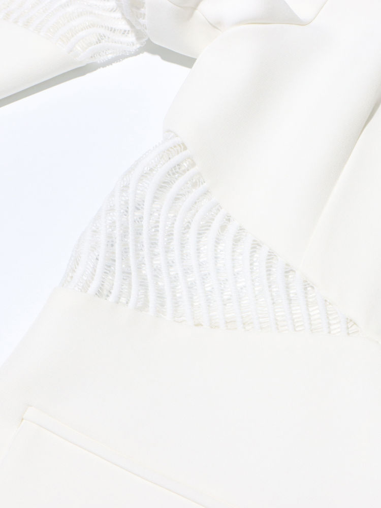 TWOTWINSTYLE Solid Lapel Long Sleeve Spliced Mesh