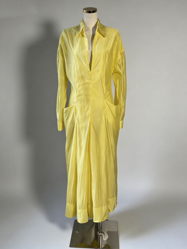 TWOTWINSTYLE Solid Lapel Tunic Designer Dress
