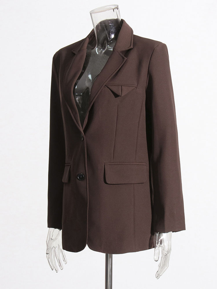 TWOTWINSTYLE Solid Lapel Tunic Vintage Blazers