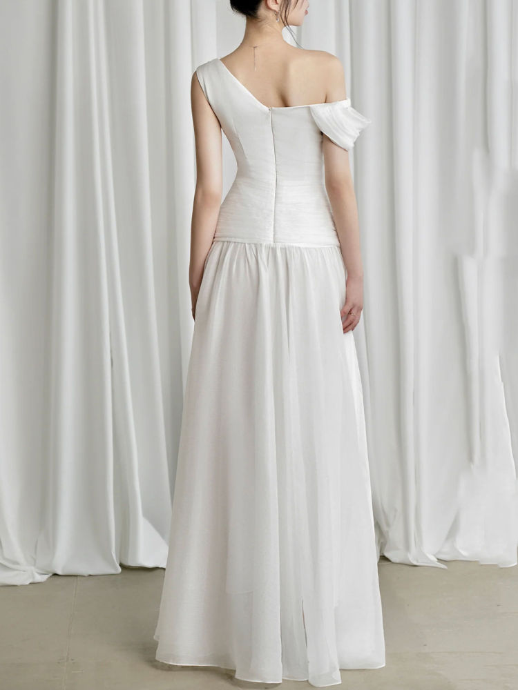TWOTWINSTYLE Solid Off Shoulder Tunic Pleated Elegant Dress