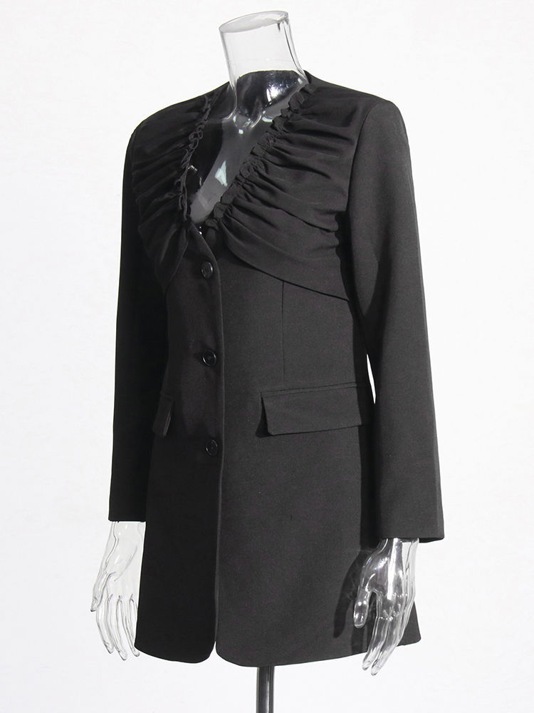 TWOTWINSTYLE V Neck Ruched Slimming Designer Coat