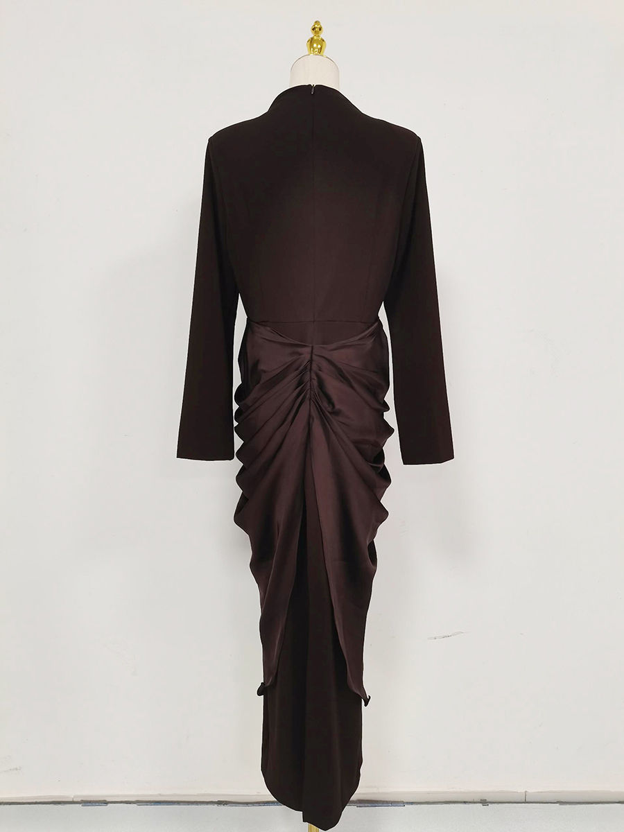 TWOTWINSTYLE Elegant Patchwork Button Midi Dress