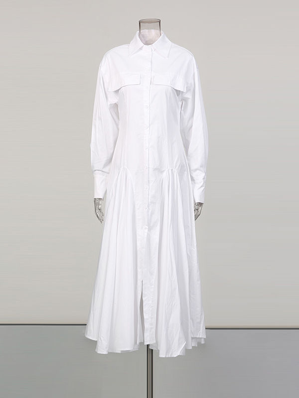 TWOTWINSTYLE High Waist Ruched Temperament Midi Dress