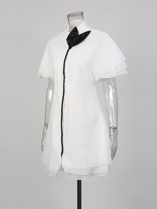 TWOTWINSTYLE Hit Color High Waist Ruffles Short Dress
