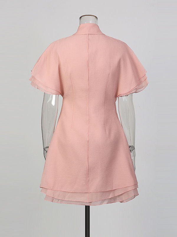 TWOTWINSTYLE Hit Color High Waist Ruffles Short Dress