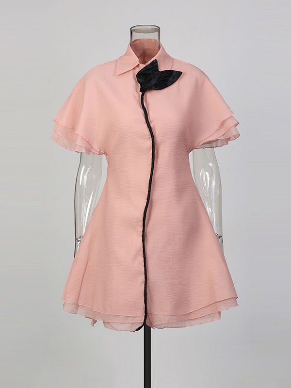 TWOTWINSTYLE Hit Color High Waist Ruffles Short Dress