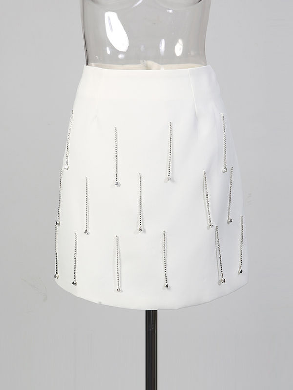 TWOTWINSTYLE Lapel Patchwork Diamond Top Solid Mini Skirt Elegant Two Piece Set