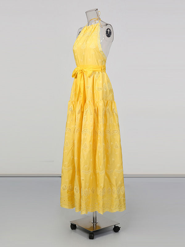 TWOTWINSTYLE Solid High Waist Hollow Out Maxi Dress