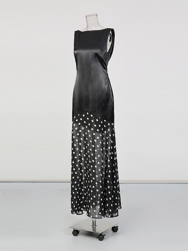 TWOTWINSTYLE Sleeveless Patchwork Wave Point Dress