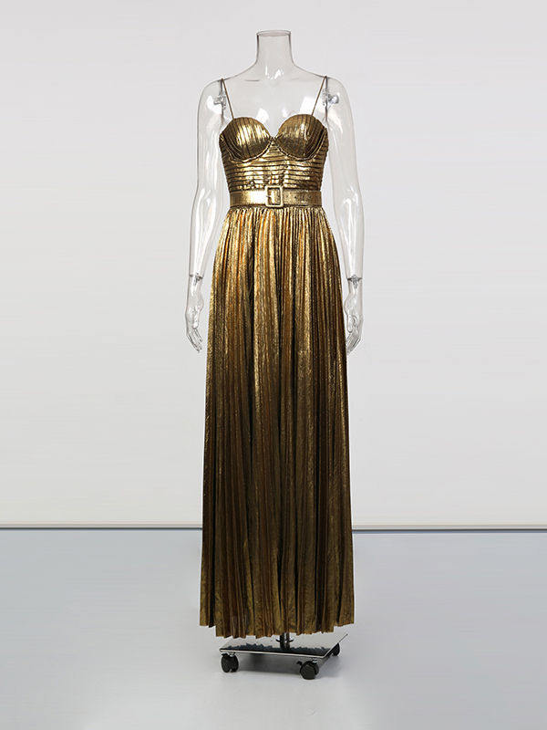 TWOTWINSTYLE Vintage Sleeveless Spliced Belt Maxi Dress