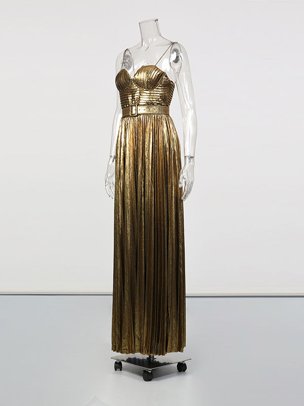 TWOTWINSTYLE Vintage Sleeveless Spliced Belt Maxi Dress
