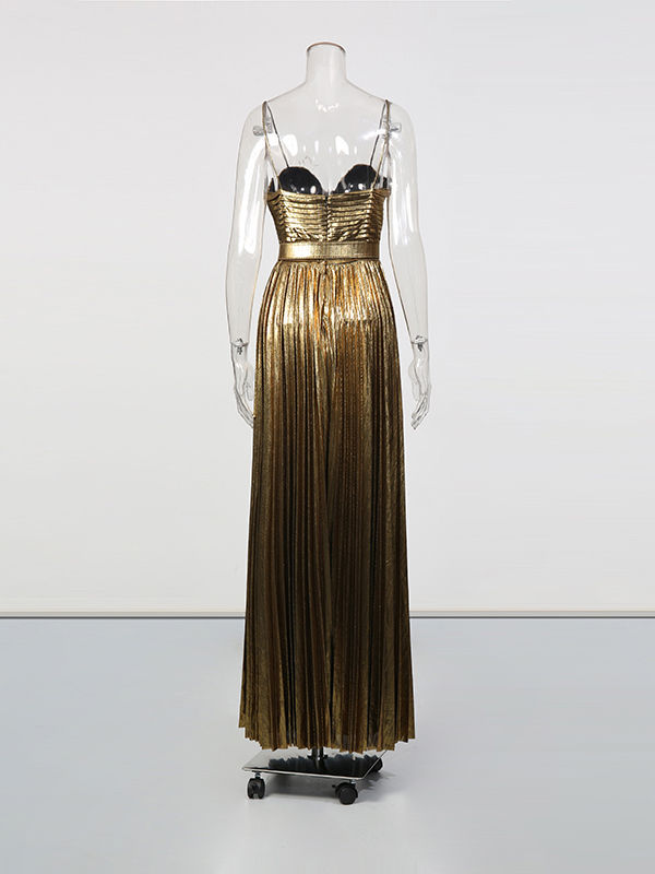 TWOTWINSTYLE Vintage Sleeveless Spliced Belt Maxi Dress