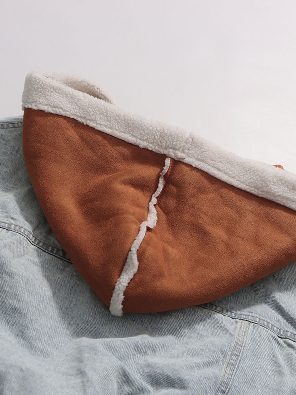 TWOTWINSTYLE Patchwork Fur Hit Color Hooded Denim Coat