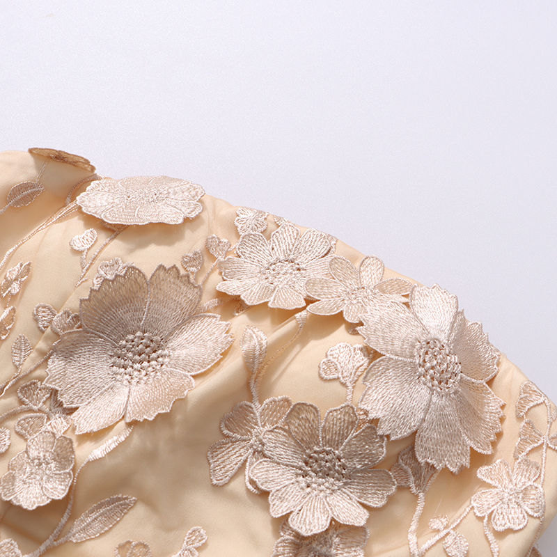 TWOTWINSTYLE Patchwork 3D Flower Strapless Top Ruched Skirt Two Piece Set