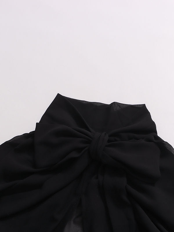 TWOTWINSTYLE Chiffon High Neck RIbbon Bat Sleeve Irregular Blouse